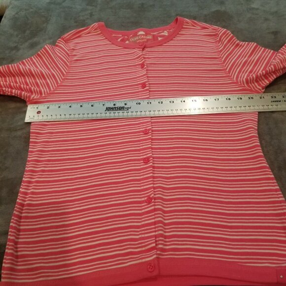 Oleg Cassini Sport Women Pink Striped Button Front Cardigan Sweater Lightweight - Picture 6 of 7